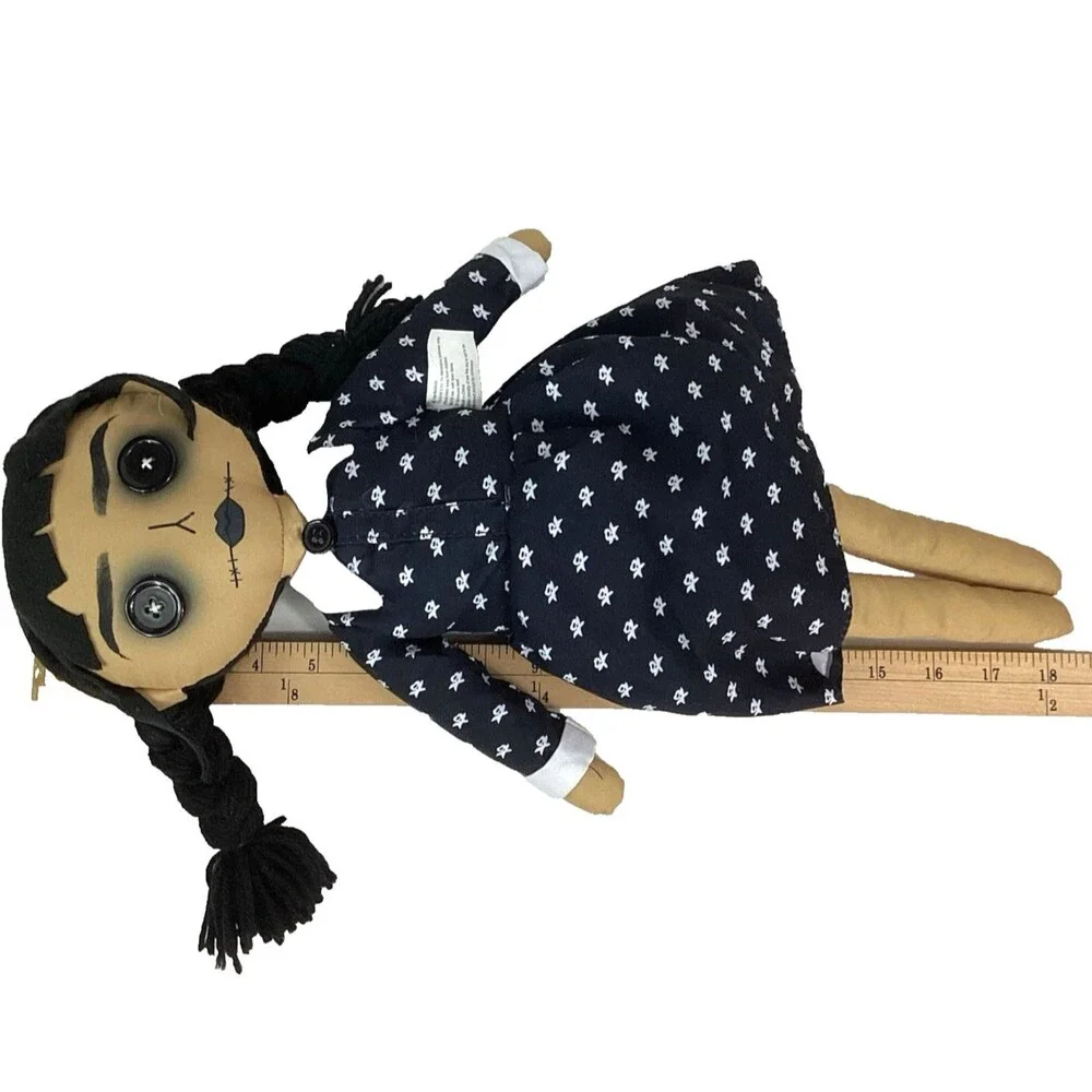Wednesday Addams Plush Decor Doll - Spooky Halloween Horror - Button Eyes - 18